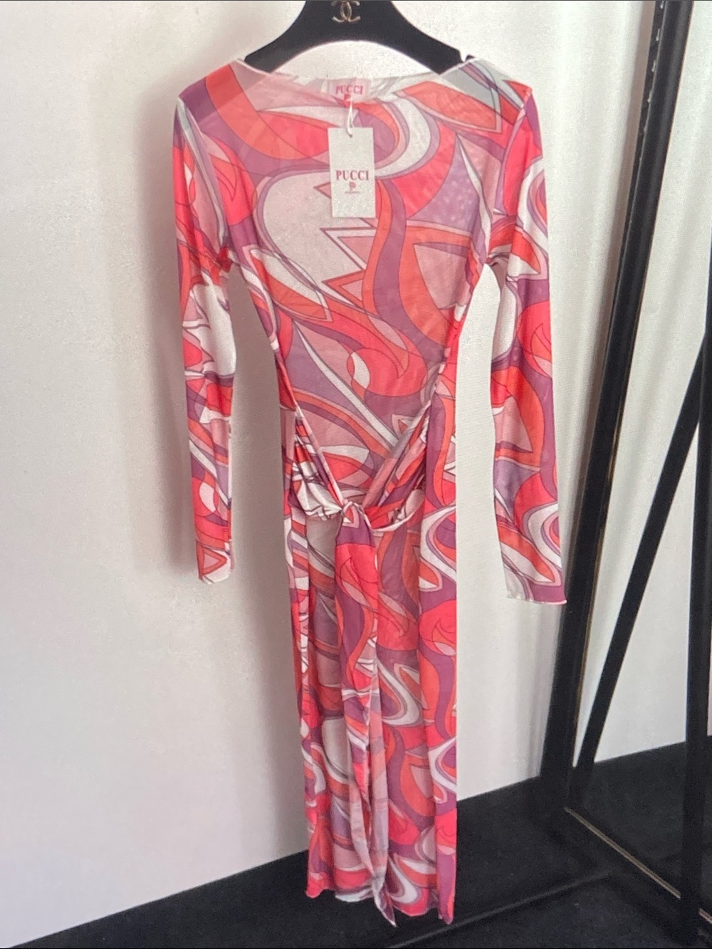 Emilio Pucci Pink, Red & Purple Swirl Long Sleeve Maxi Dress